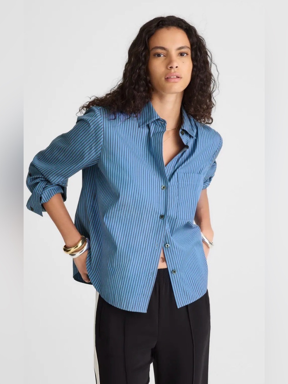 Madewell Blue Striped Relaxed Button-Up Shirt size L